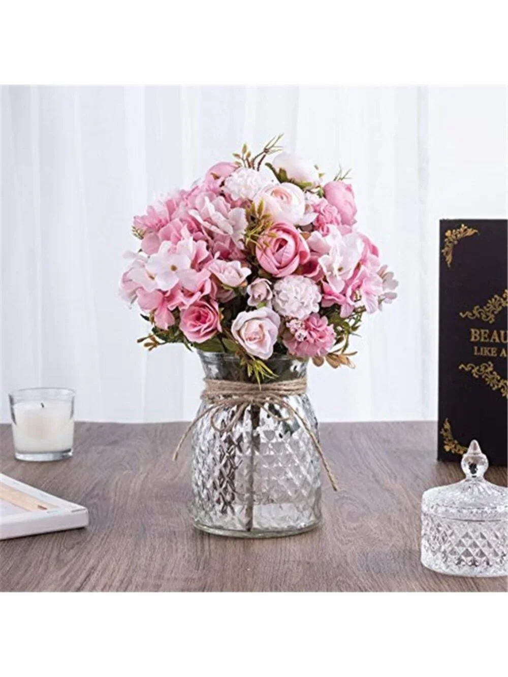 LED Rose Flower Arrangement Glass Vase Lighted Floral Centerpiece Home Decor